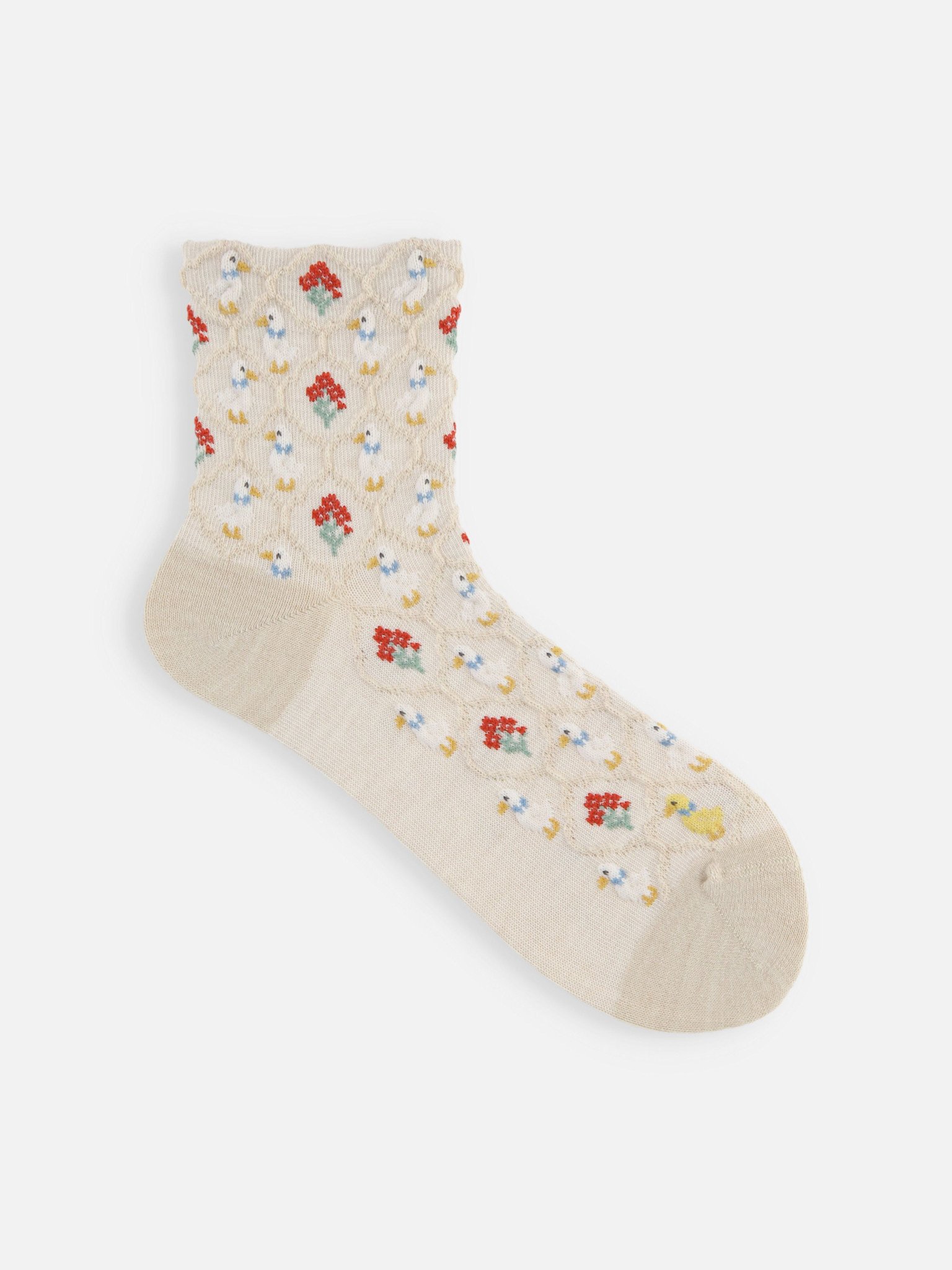 Lage sokken met wolmix en eendenmotief