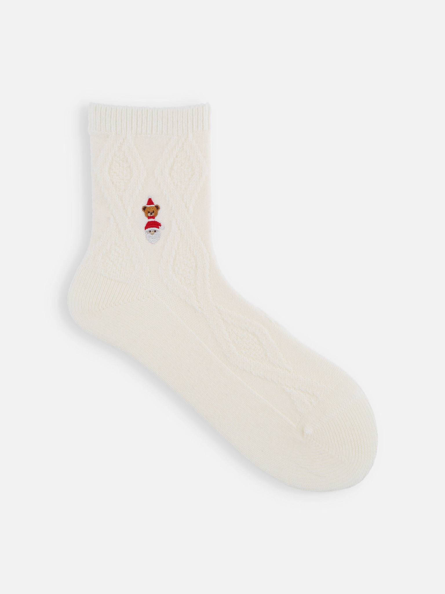 Merino kerstsokken met beerpatroon en lage ronde hals