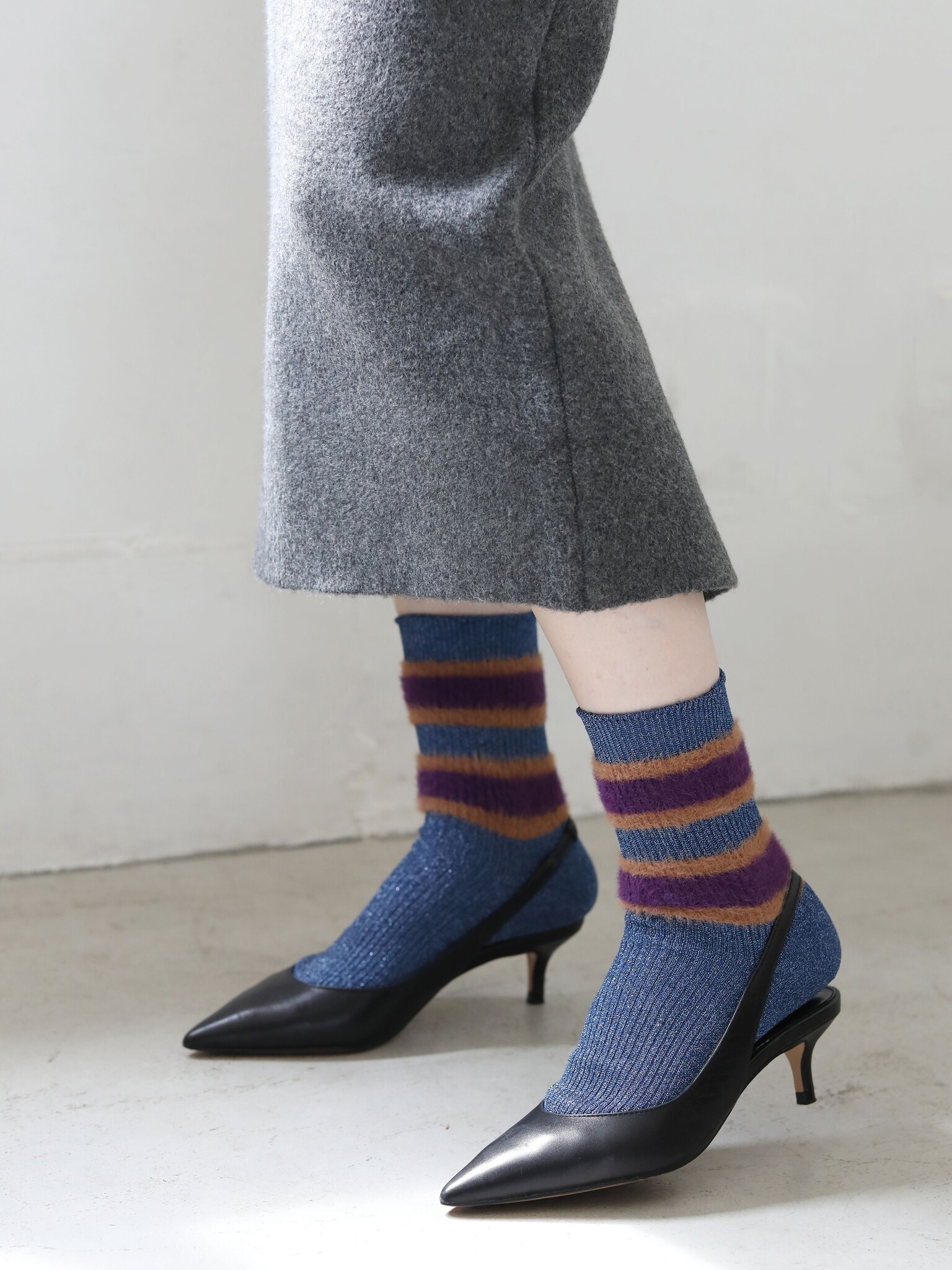 Zachte gestreepte rib lamé lage sokken