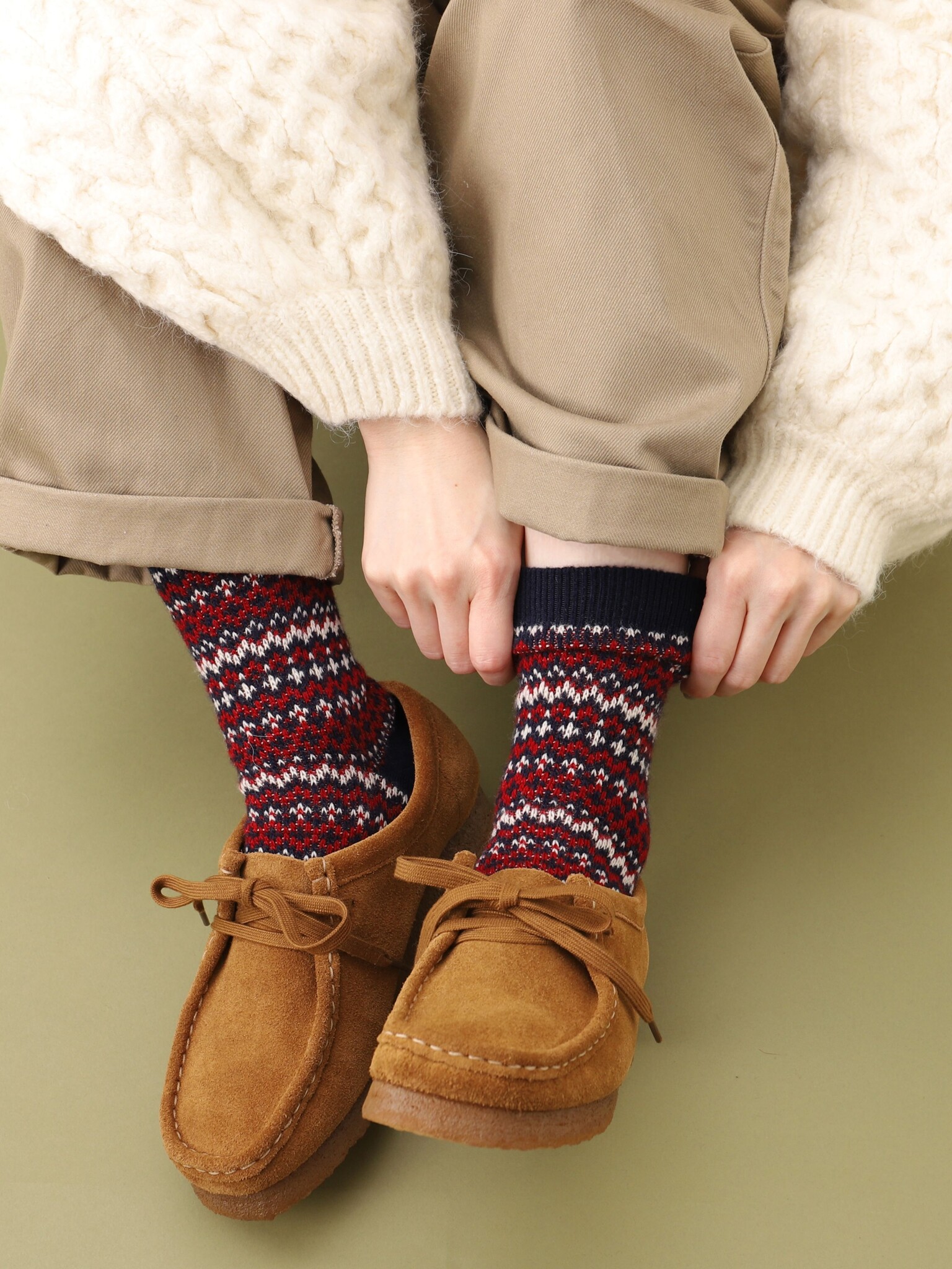 Wool Fair Isle Low Crew Socks