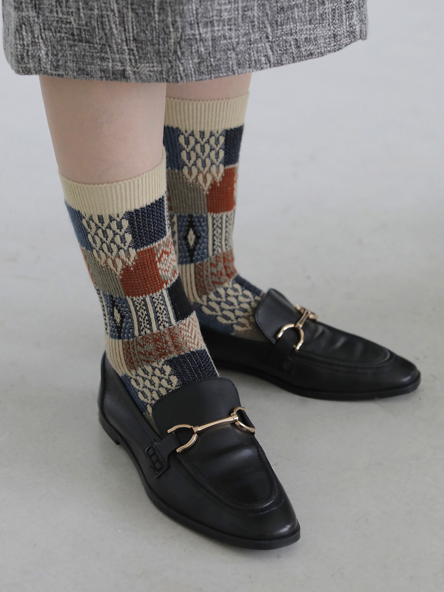 Mi-chaussette laine jacquard Patchwork