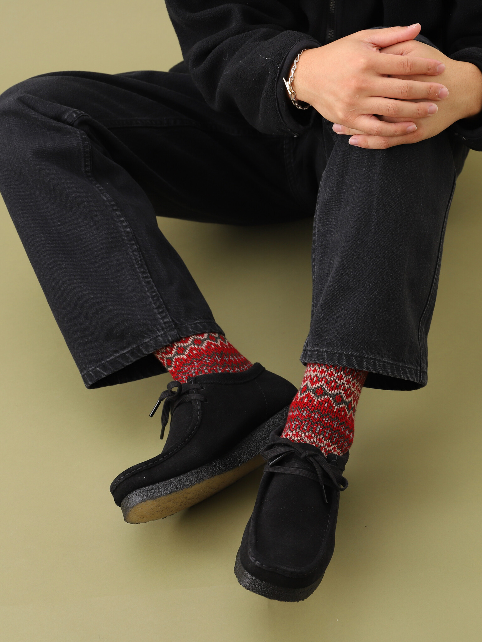 Calzini lunghi fino al ginocchio in lana jacquard Fair Isle, taglia media