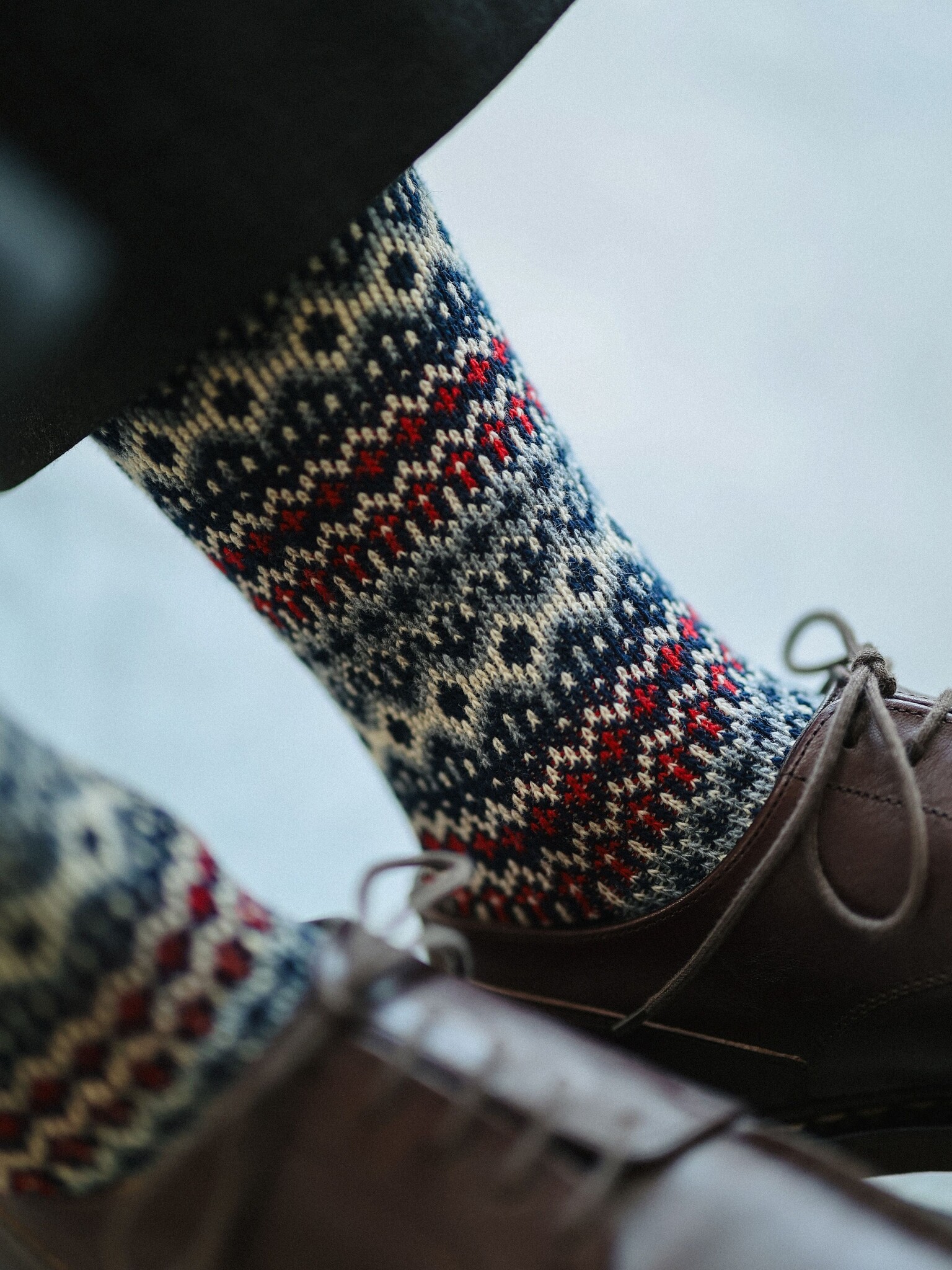 Calzini lunghi fino al ginocchio in lana jacquard Fair Isle, taglia media