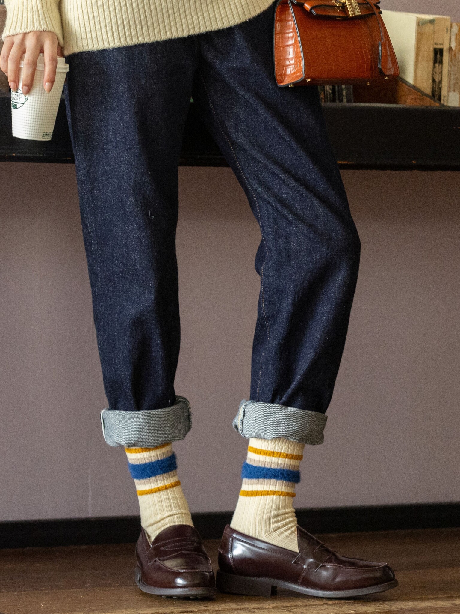 Mi-chaussette rayure bicolore duveteuse