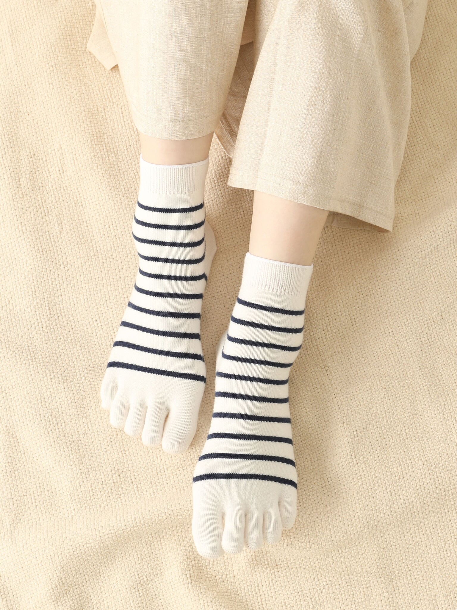 Socquette 5 orteils rayures marinière