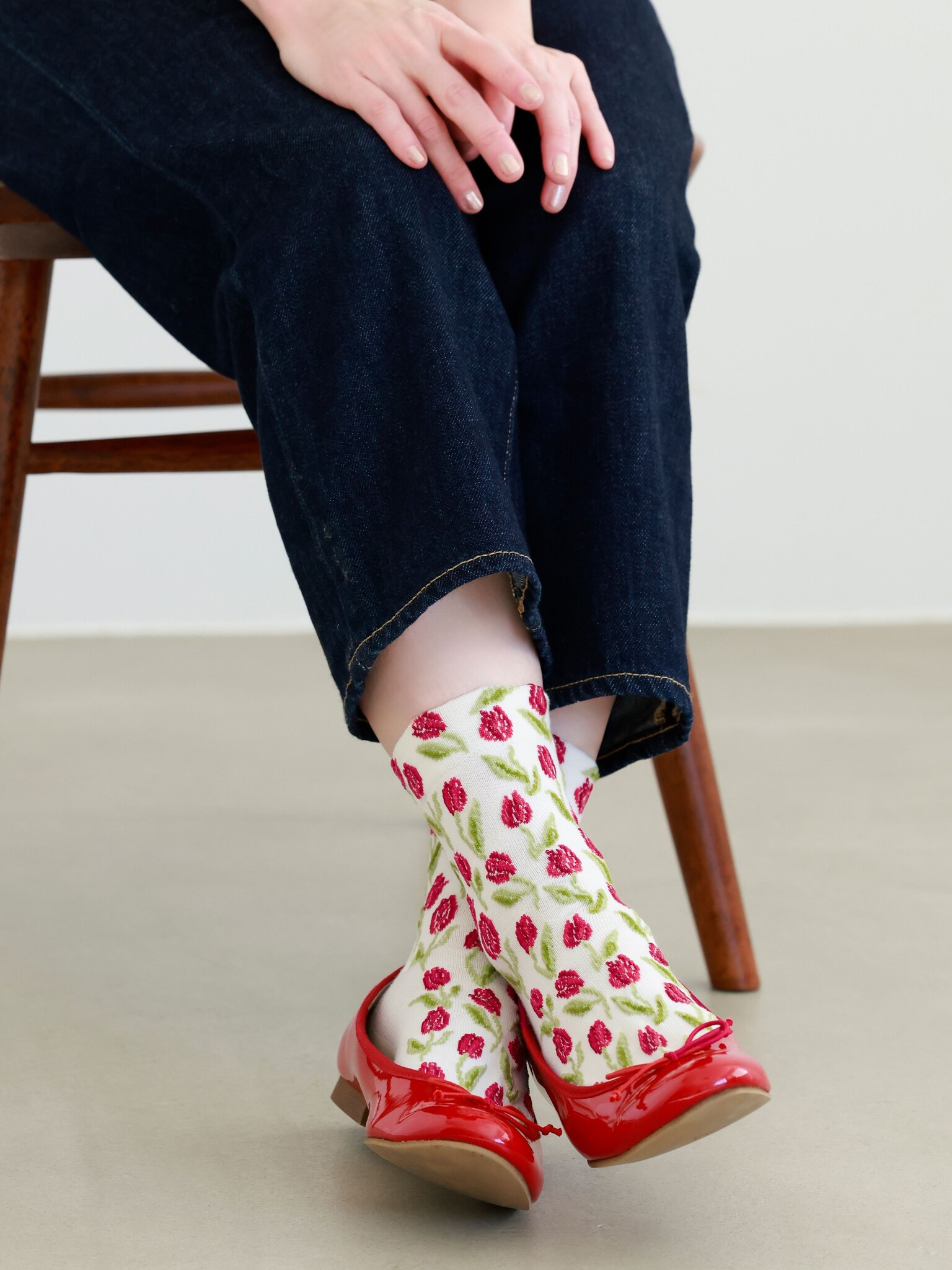 meias de tornozelo com estampa de tulipas