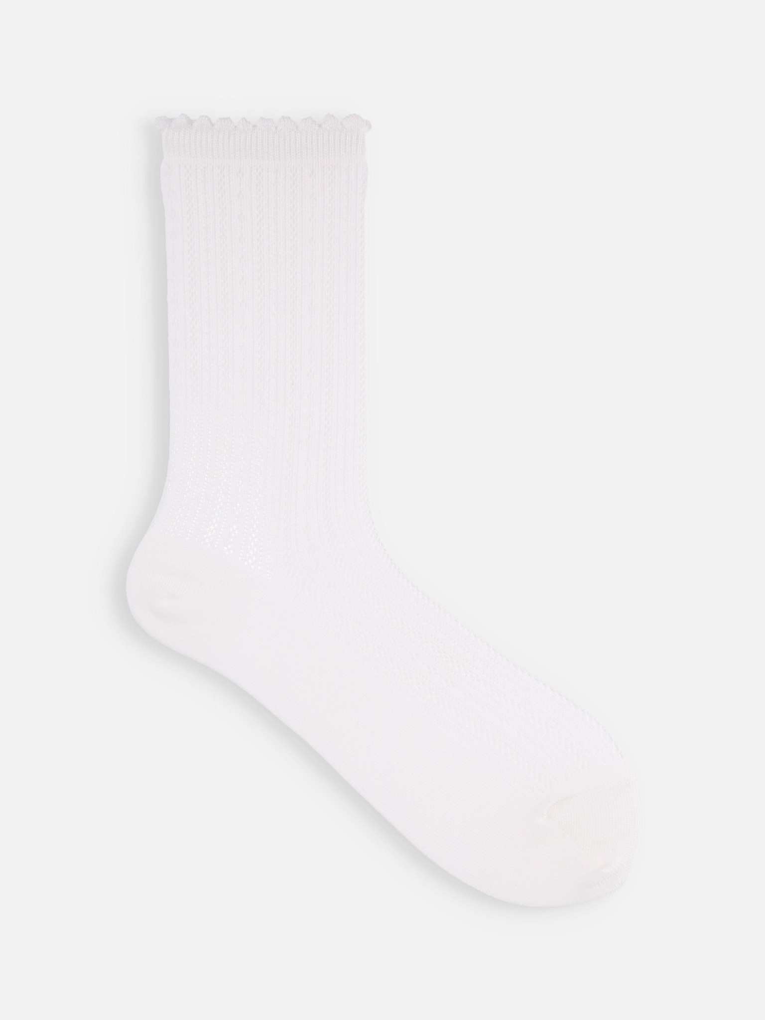 Meias até o joelho com padrão de renda e acabamento picot