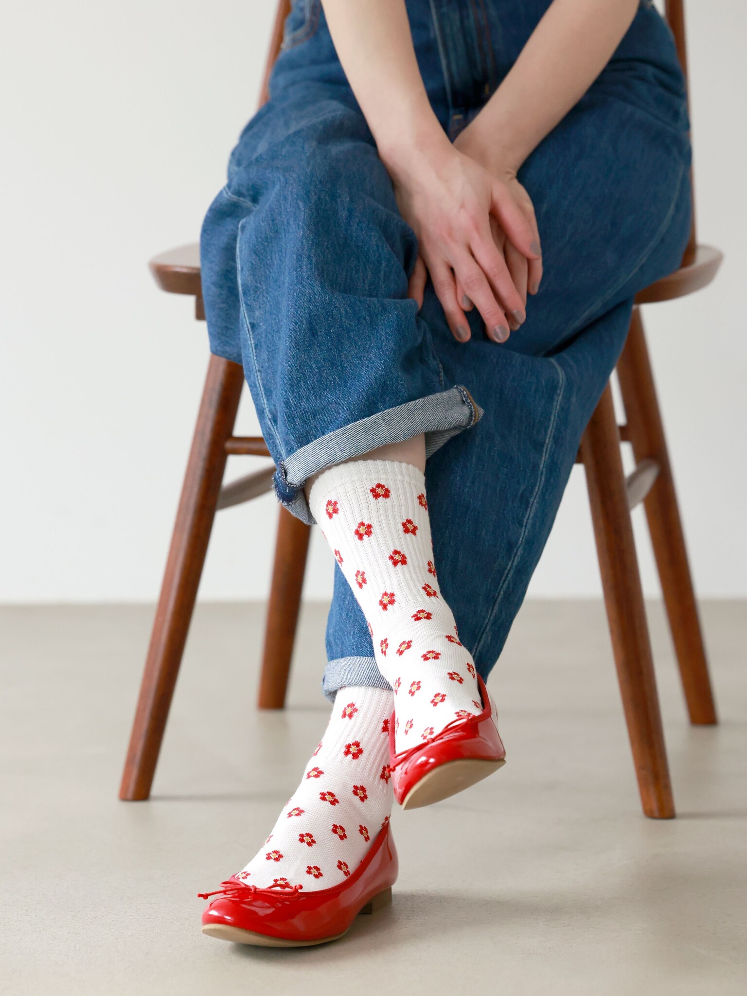 Mi-chaussettecôtes motif fleurs