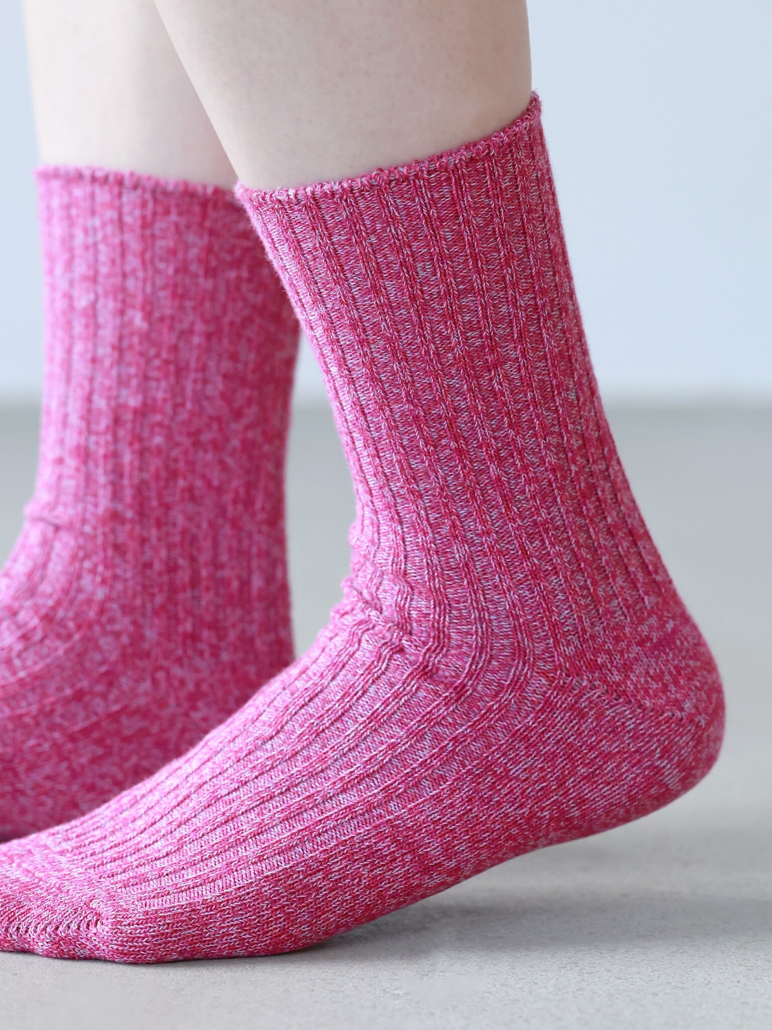 Mi-chaussettecôtes chinée en fil torsadé