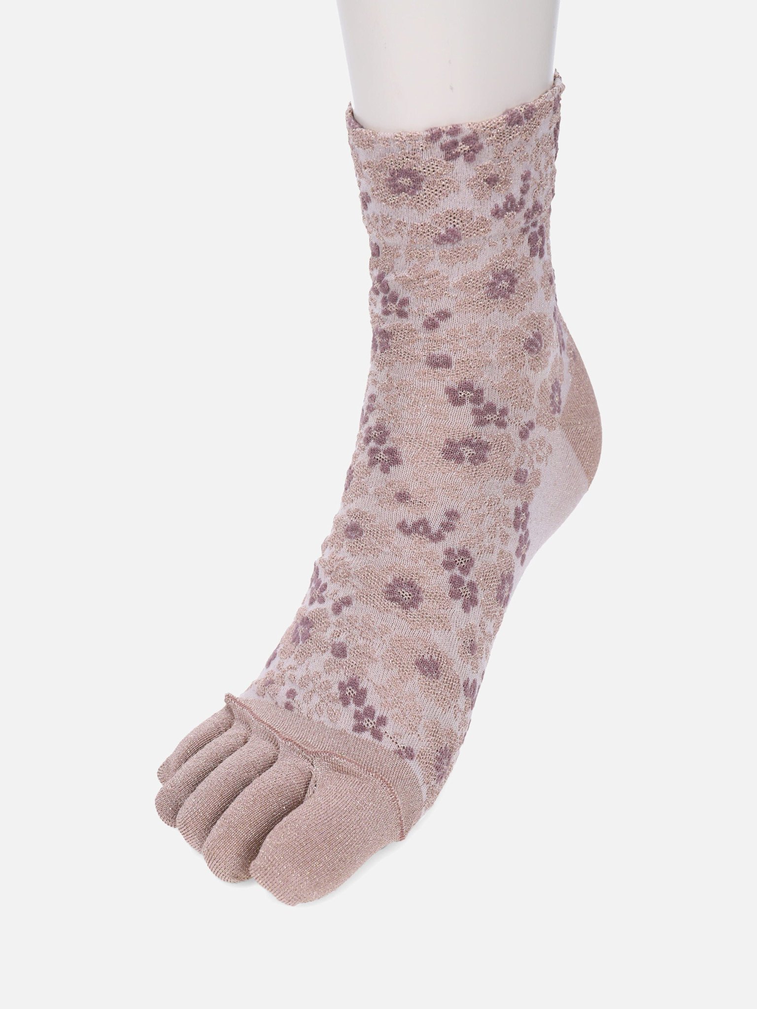 Calzini alla caviglia in lamé a cinque dita con fiori fluttuanti