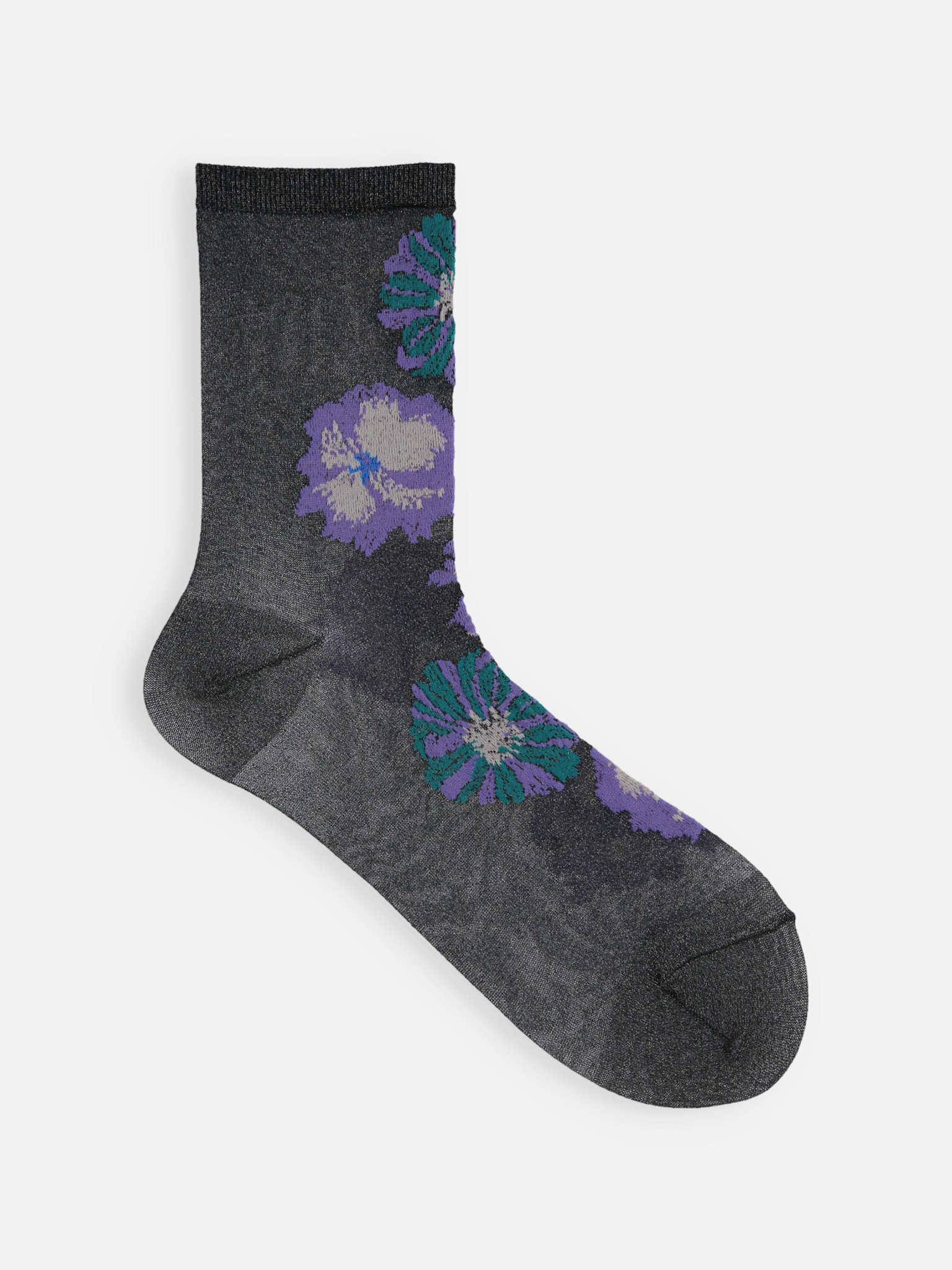 Calzini alla caviglia in lamé trasparente con motivo floreale