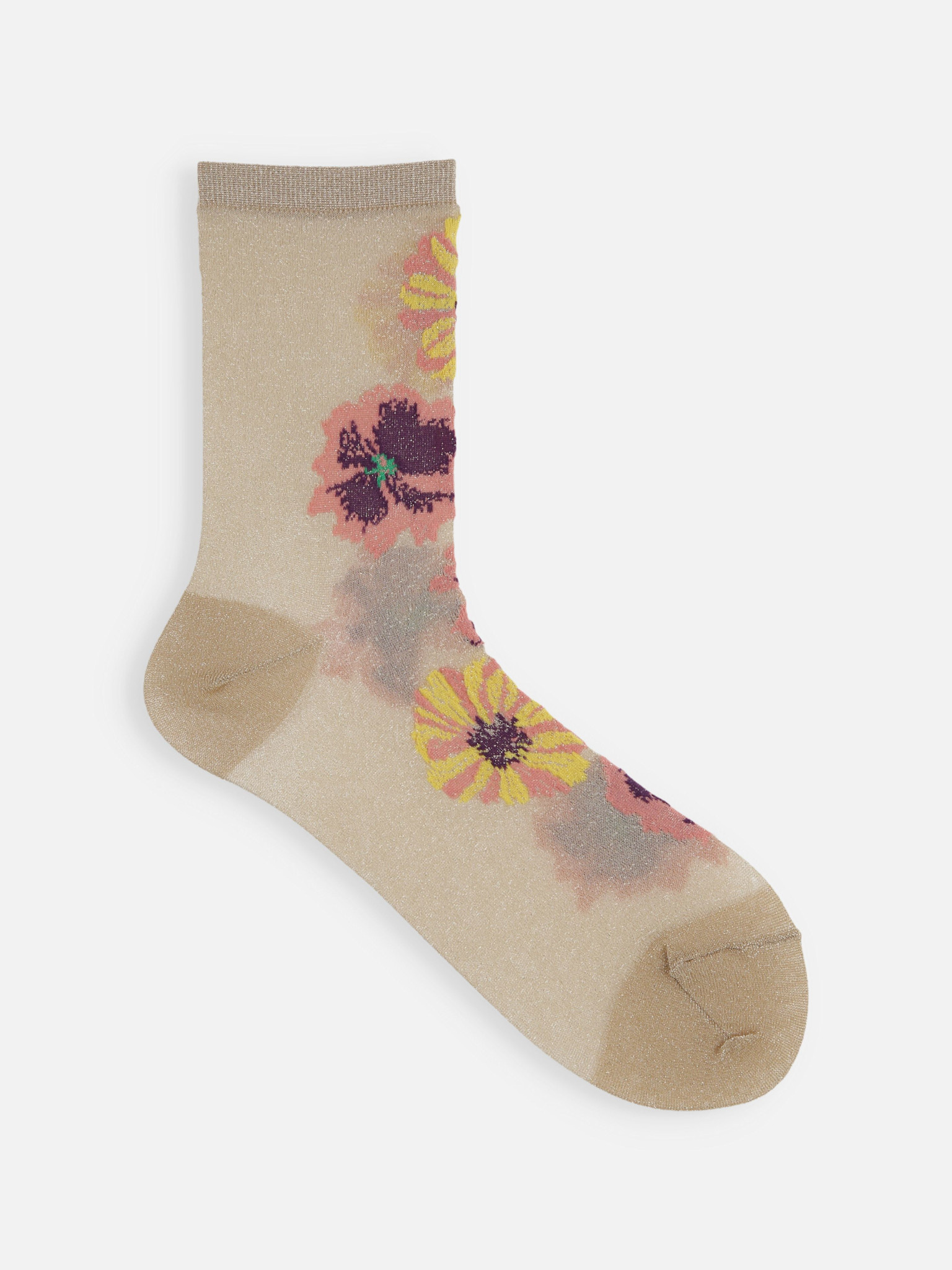 Calzini alla caviglia in lamé trasparente con motivo floreale