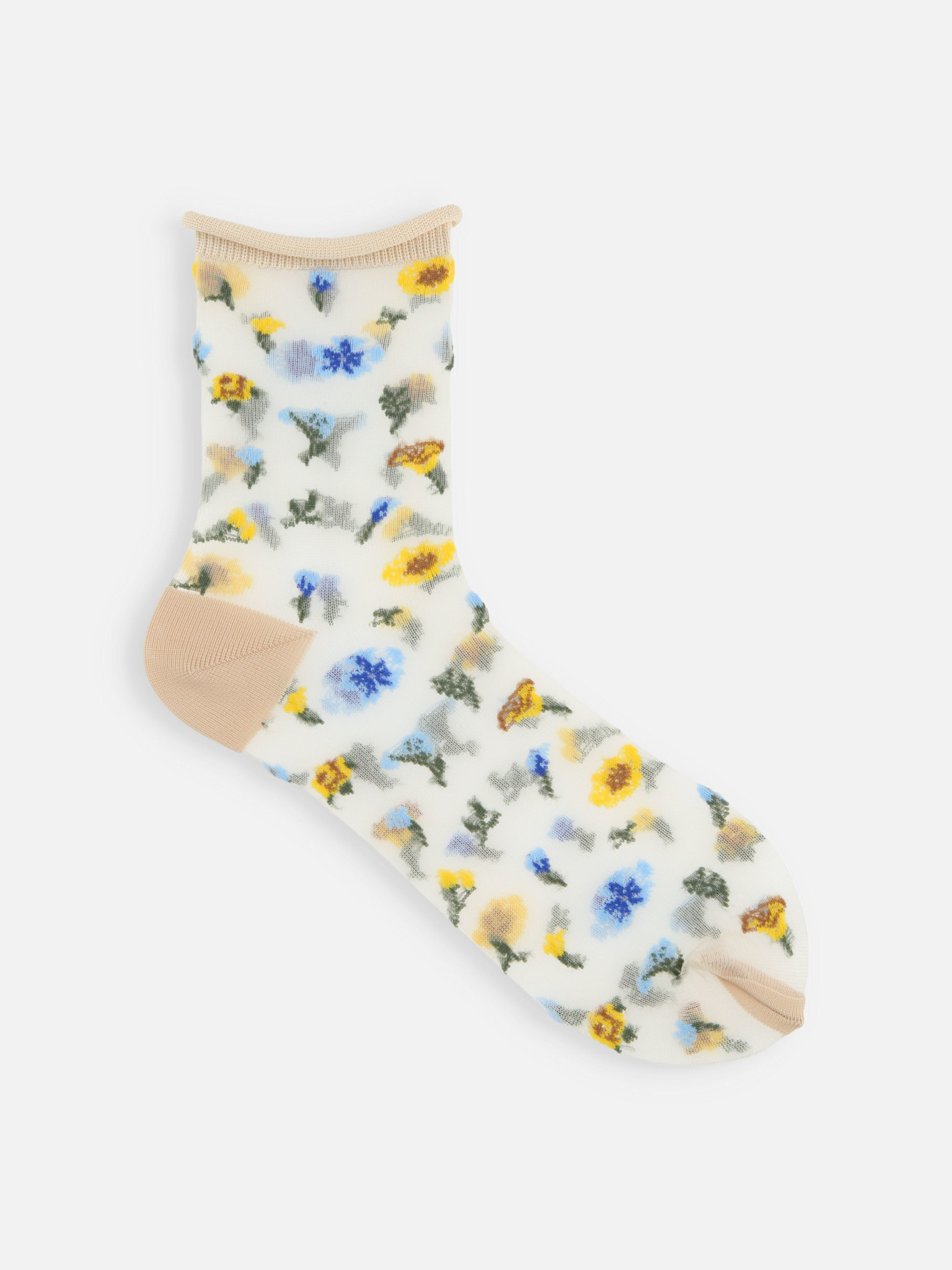 Doorschijnende lage crew-sokken met bloemen