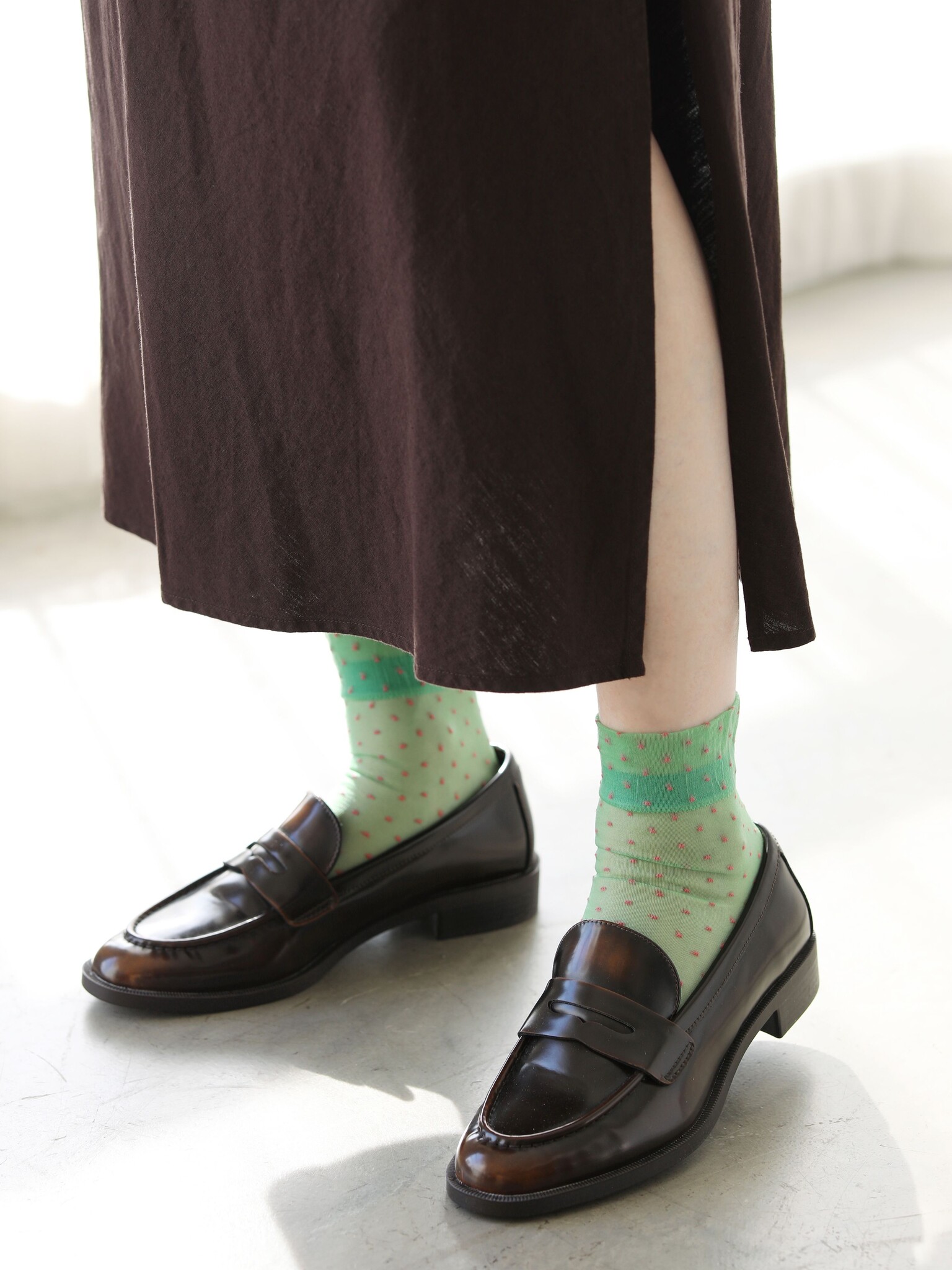 Dunne, transparante sokken met fijne stippen, lage crew-sokken maat S