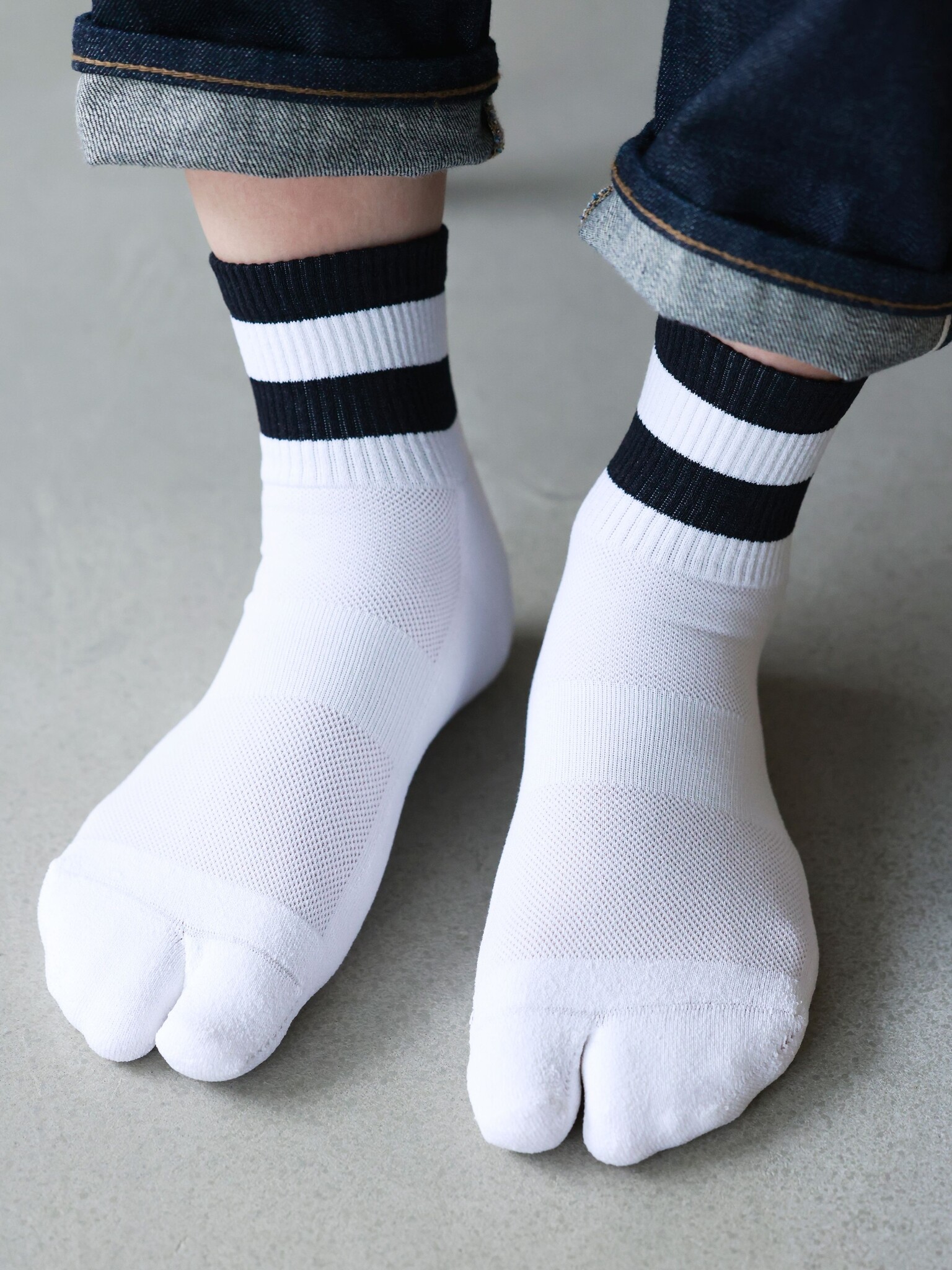 Meias Tabi até o tornozelo com acabamento em tecido atoalhado listrado Washi