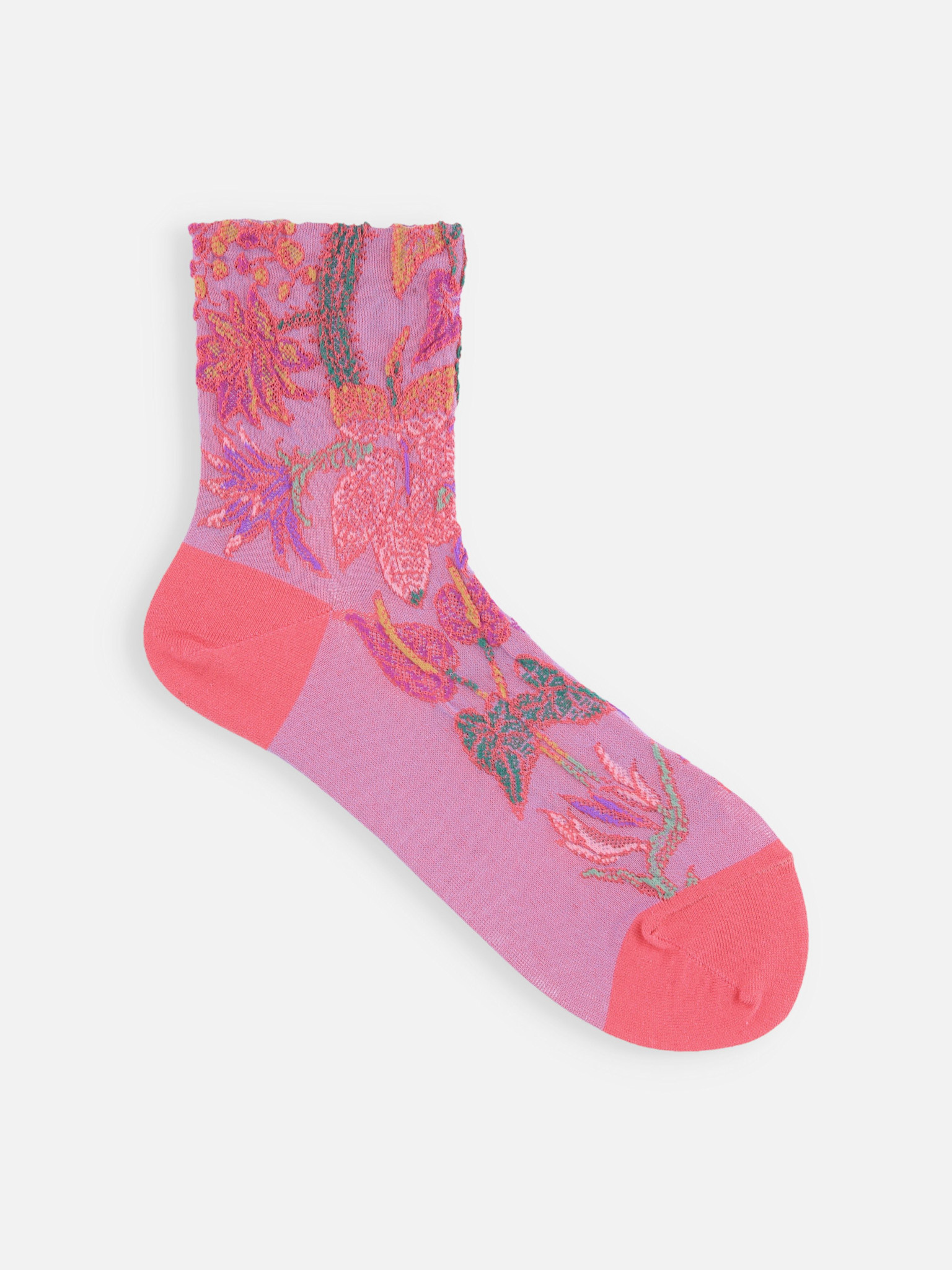 Socquette en coton/lin mix plantes tropicales