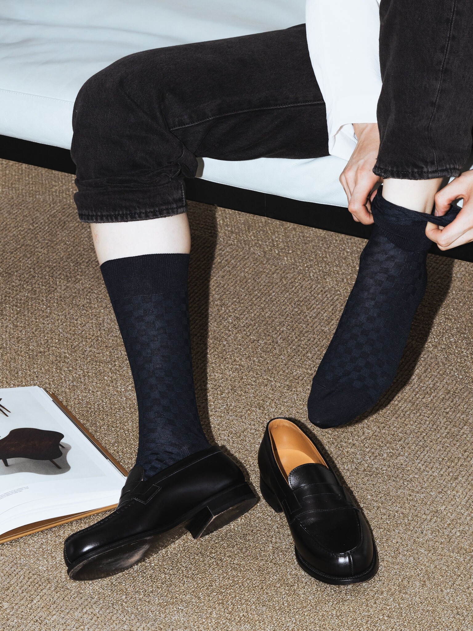 Mi-chaussette damier en Coton/Lin mix