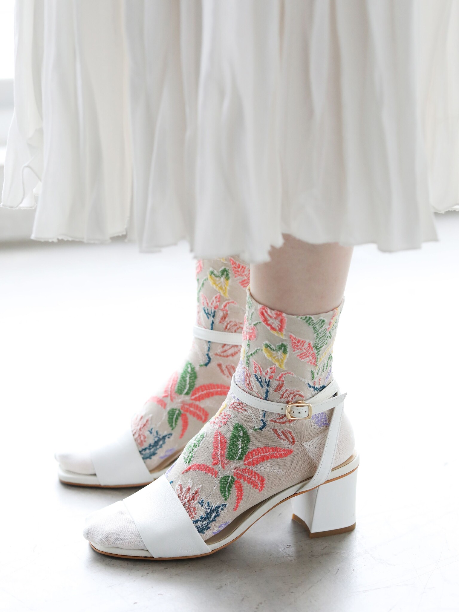 Socquette en coton/lin mix plantes tropicales