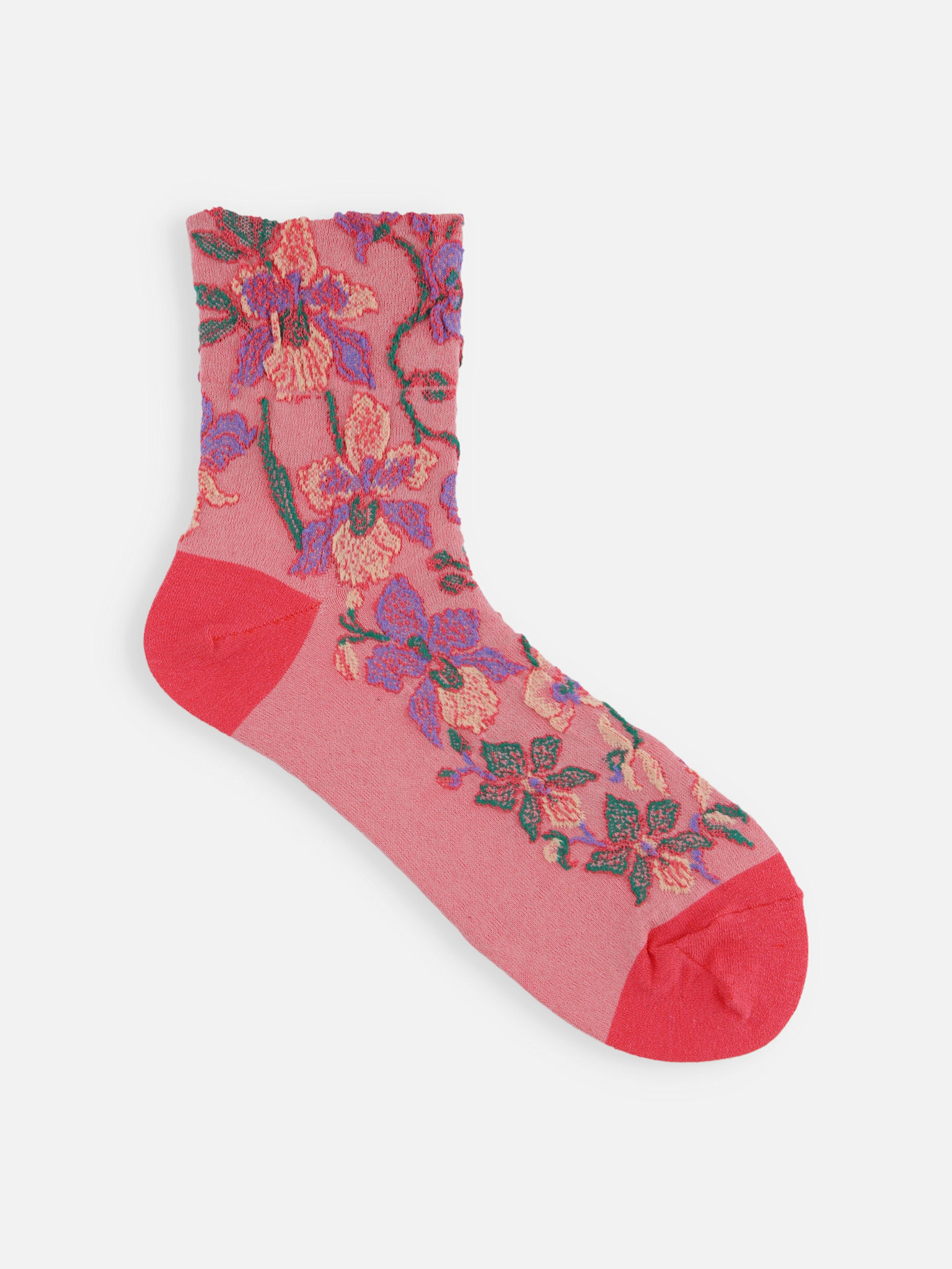 Calzini alla caviglia in cotone/lino con motivo orchidee