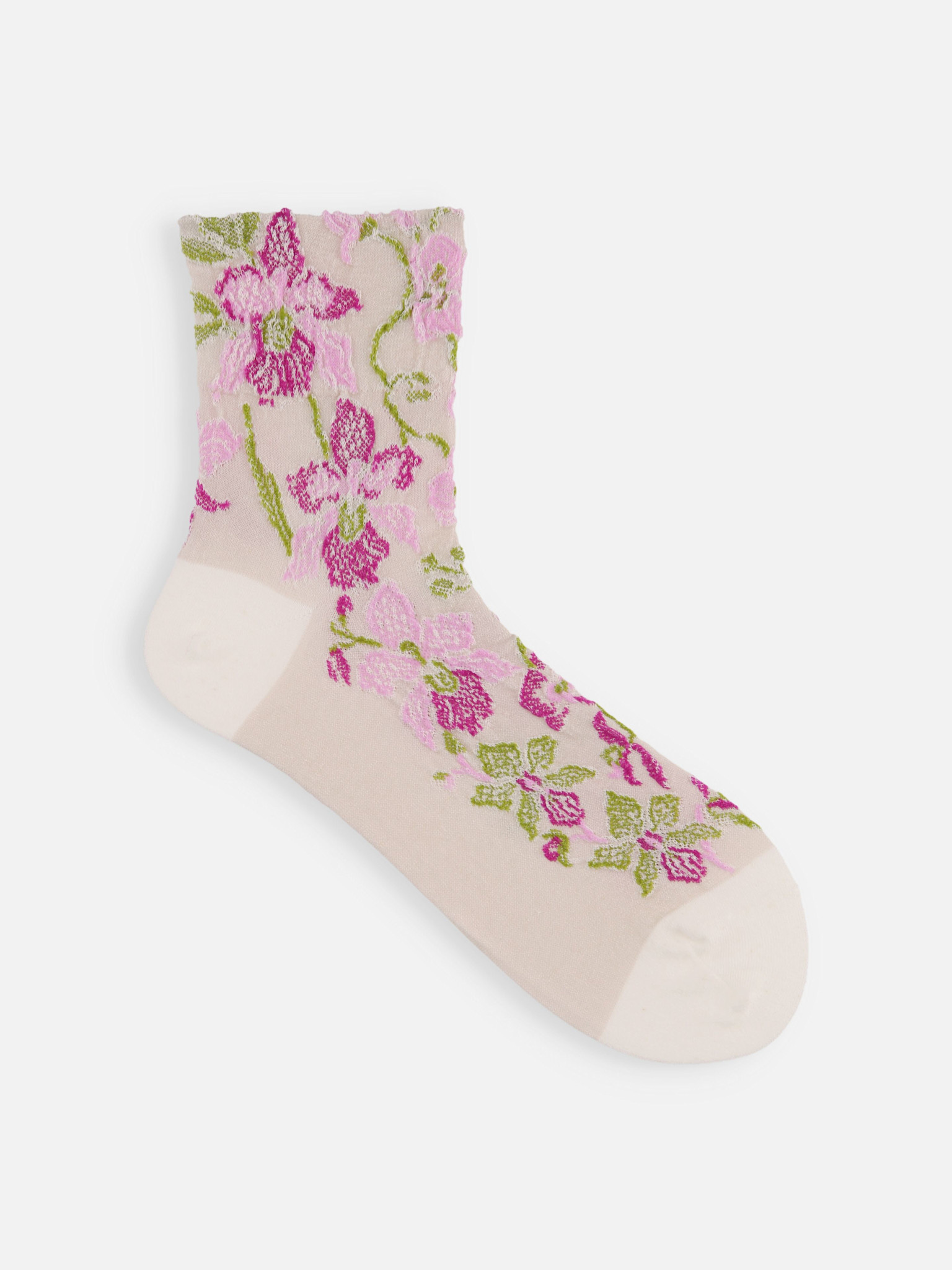 Calzini alla caviglia in cotone/lino con motivo orchidee