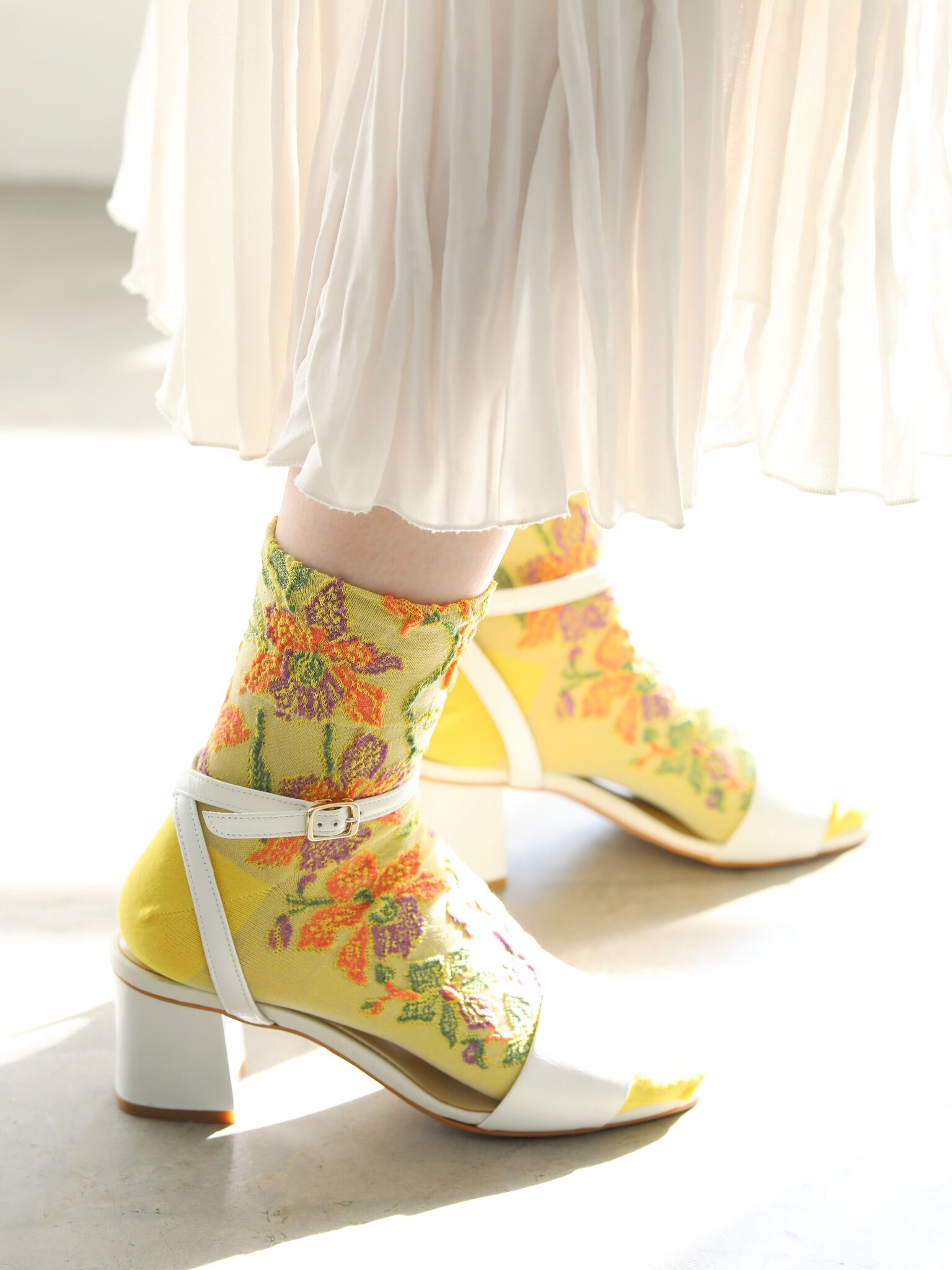 Calzini alla caviglia in cotone/lino con motivo orchidee