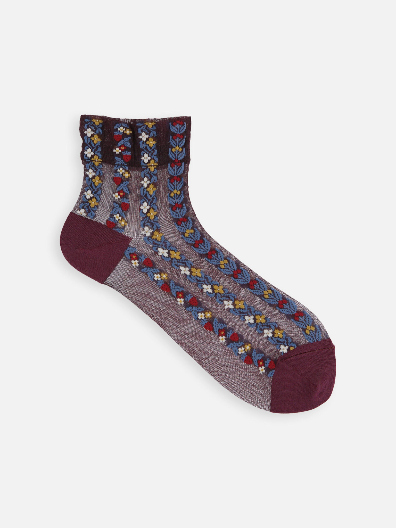 Sheer Flower Stripe Low Crew Socks