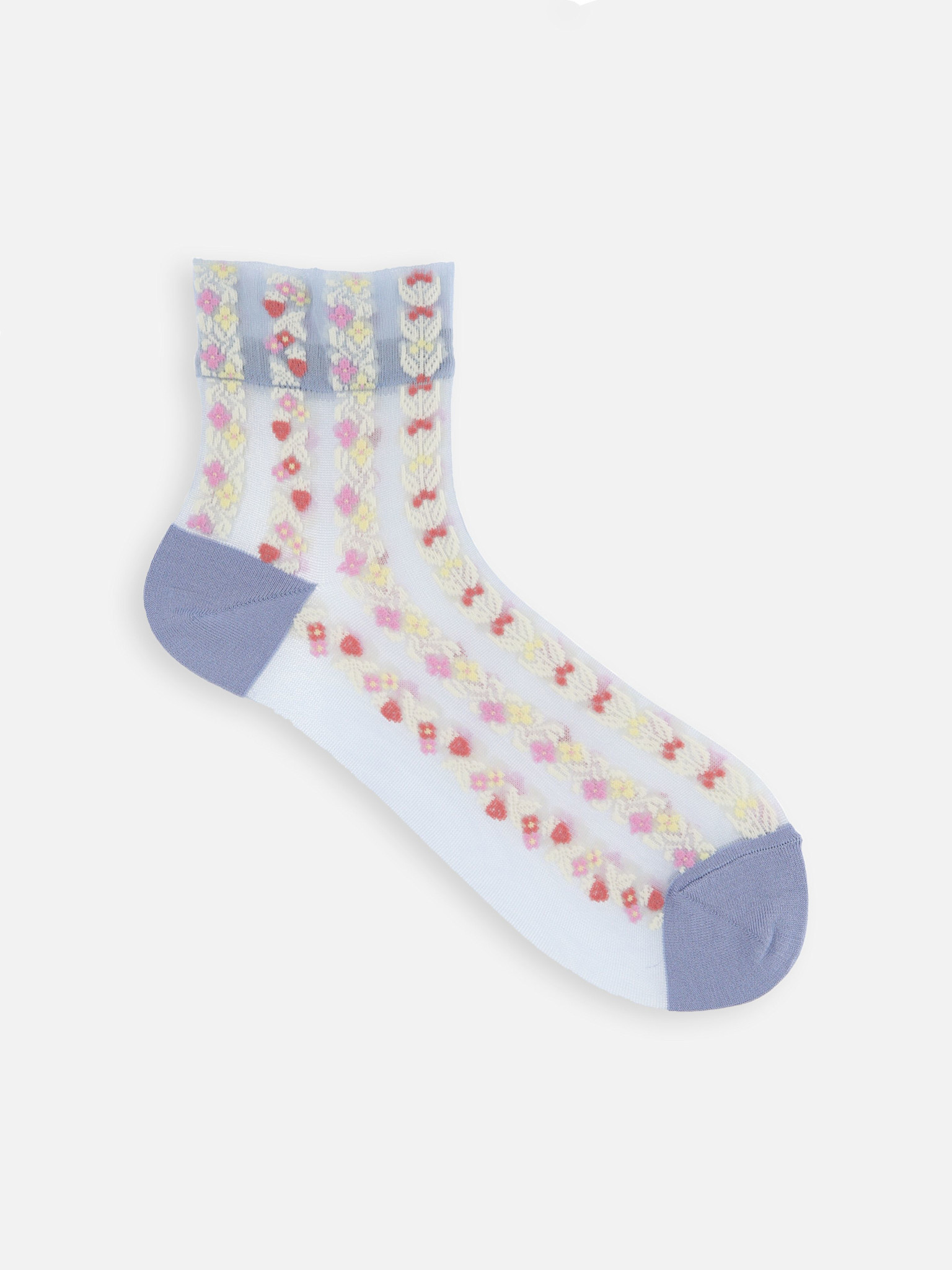 Sheer Flower Stripe Low Crew Socks