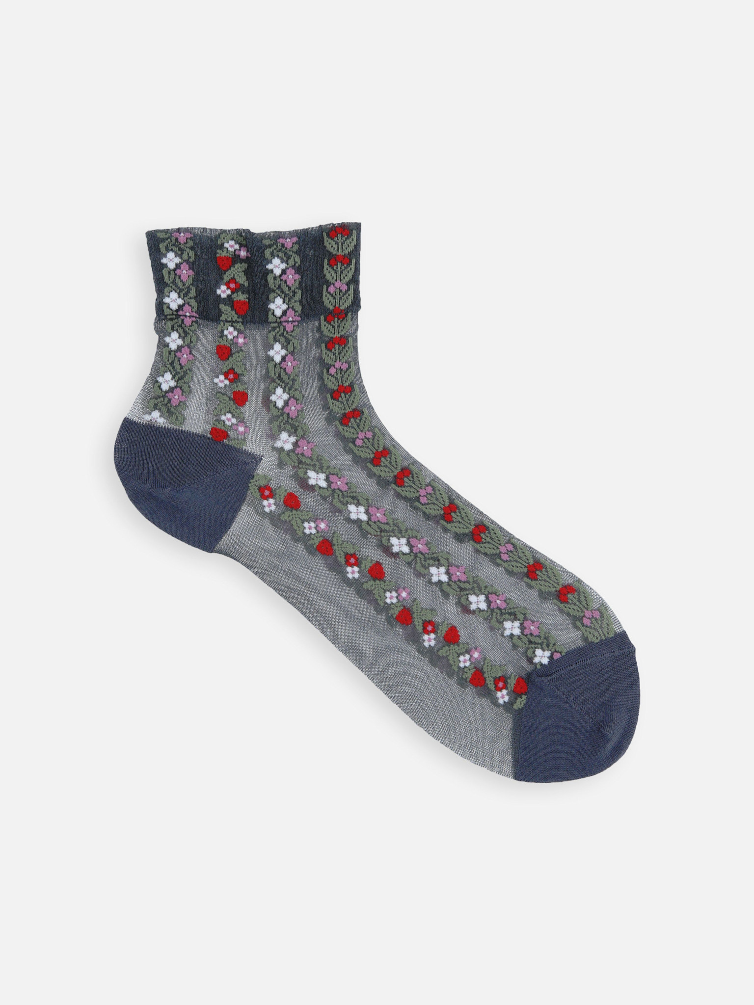 Sheer Flower Stripe Low Crew Socks