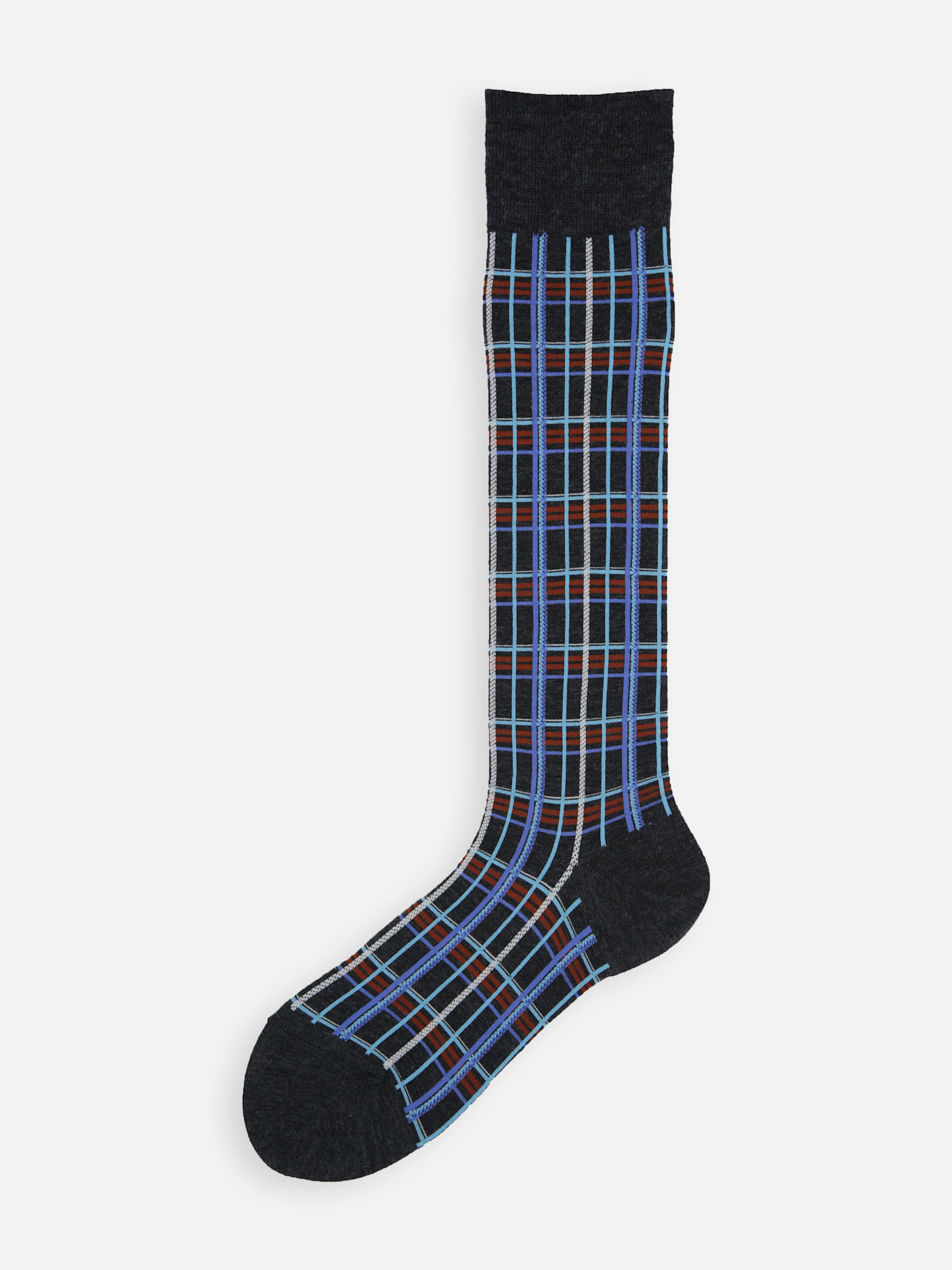 Chaussette haute fine jauge motif carreaux