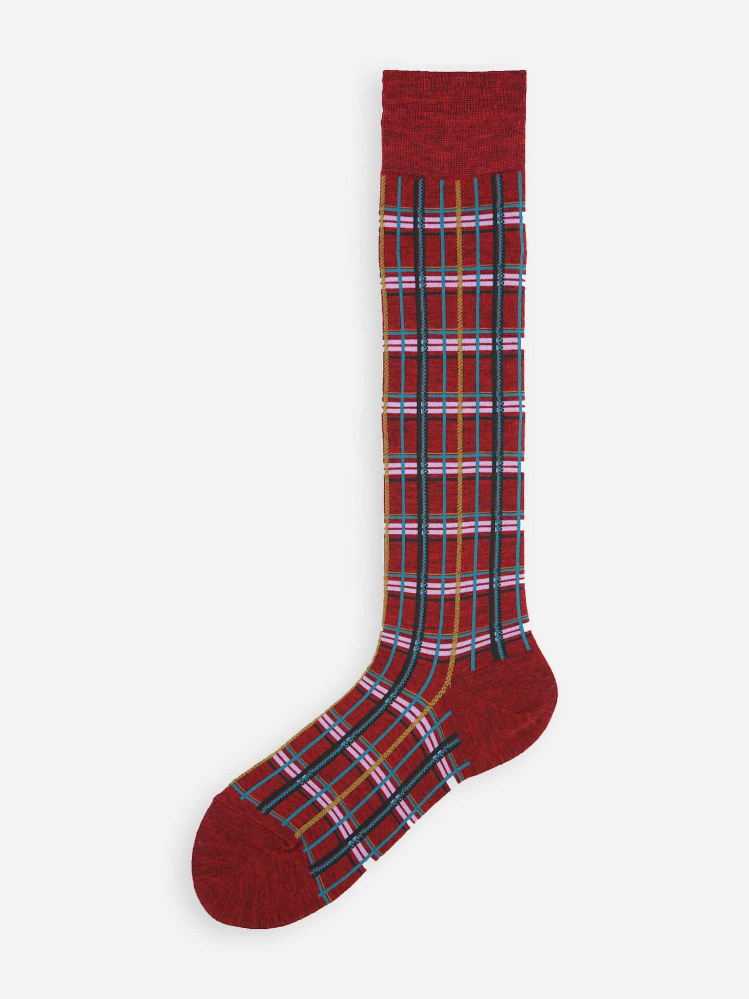 Chaussette haute fine jauge motif carreaux