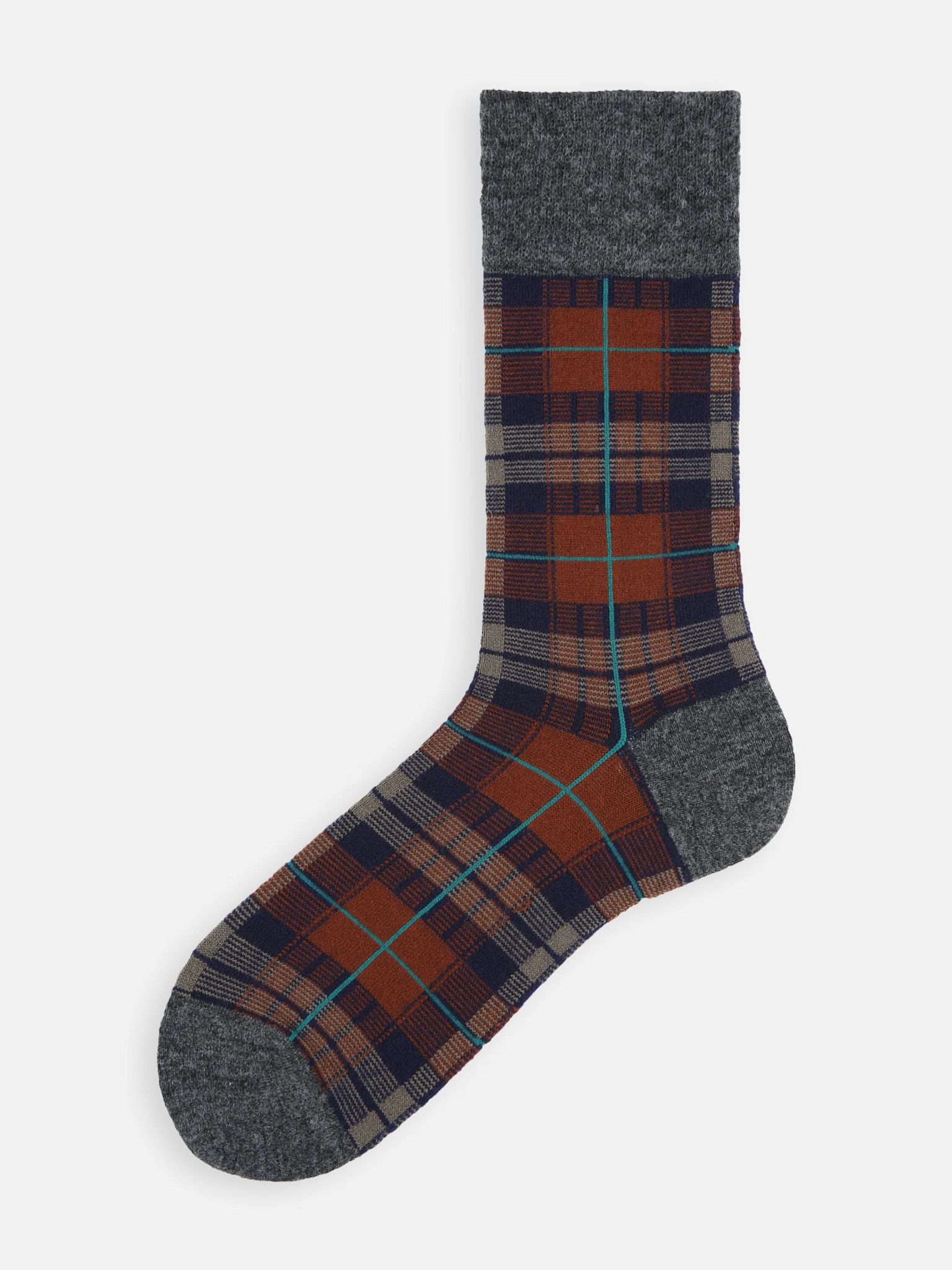 Meias de lã merino até a metade da panturrilha com estampa xadrez tartan, tamanho M