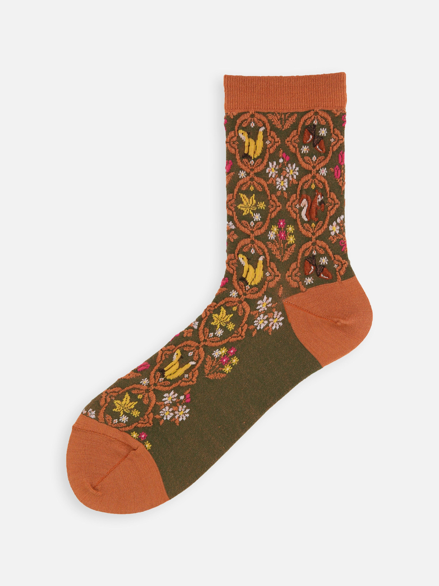 Mi-chaussette mix laine animaux d’automne en relief
