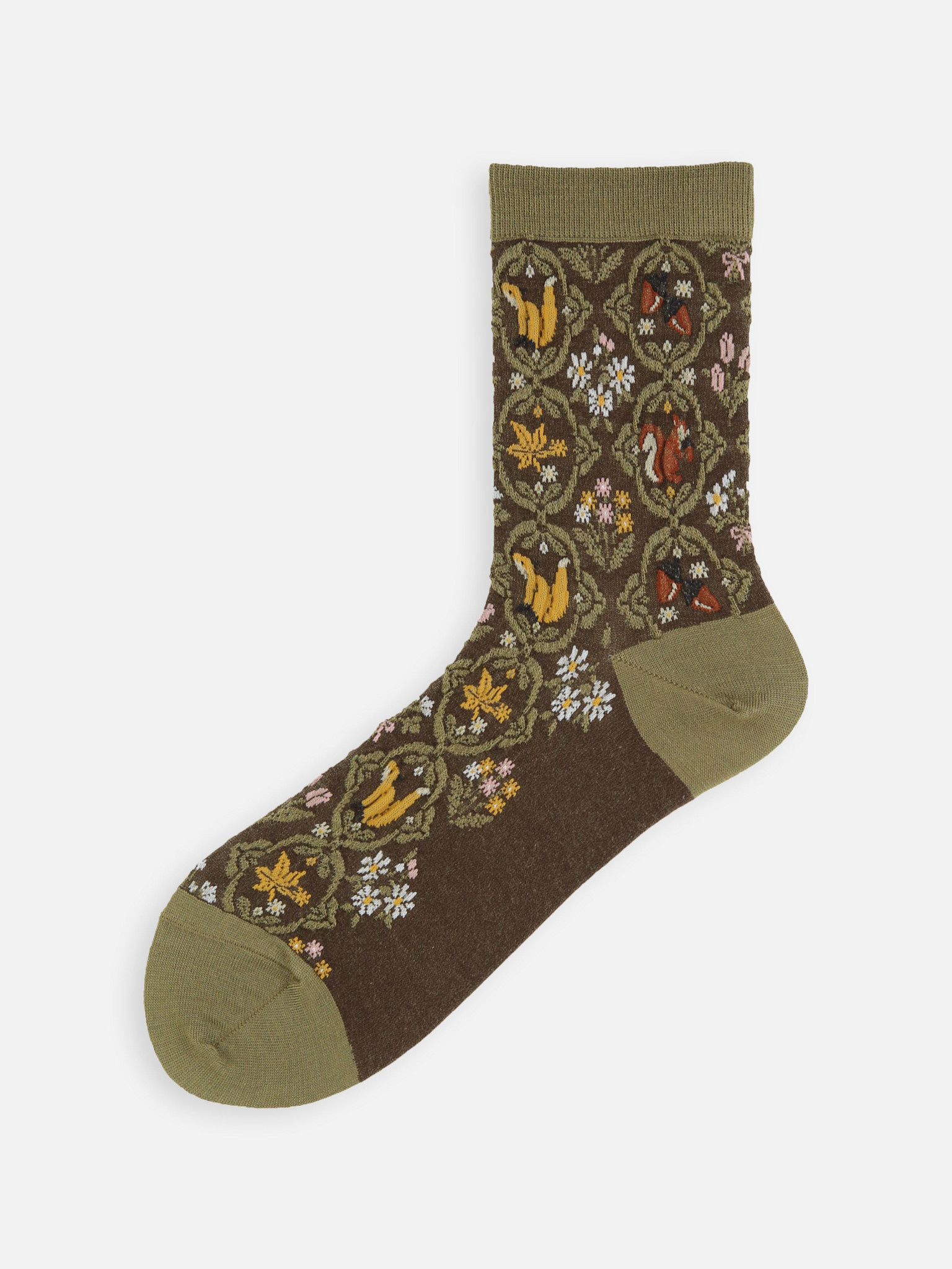 Mi-chaussette mix laine animaux d’automne en relief