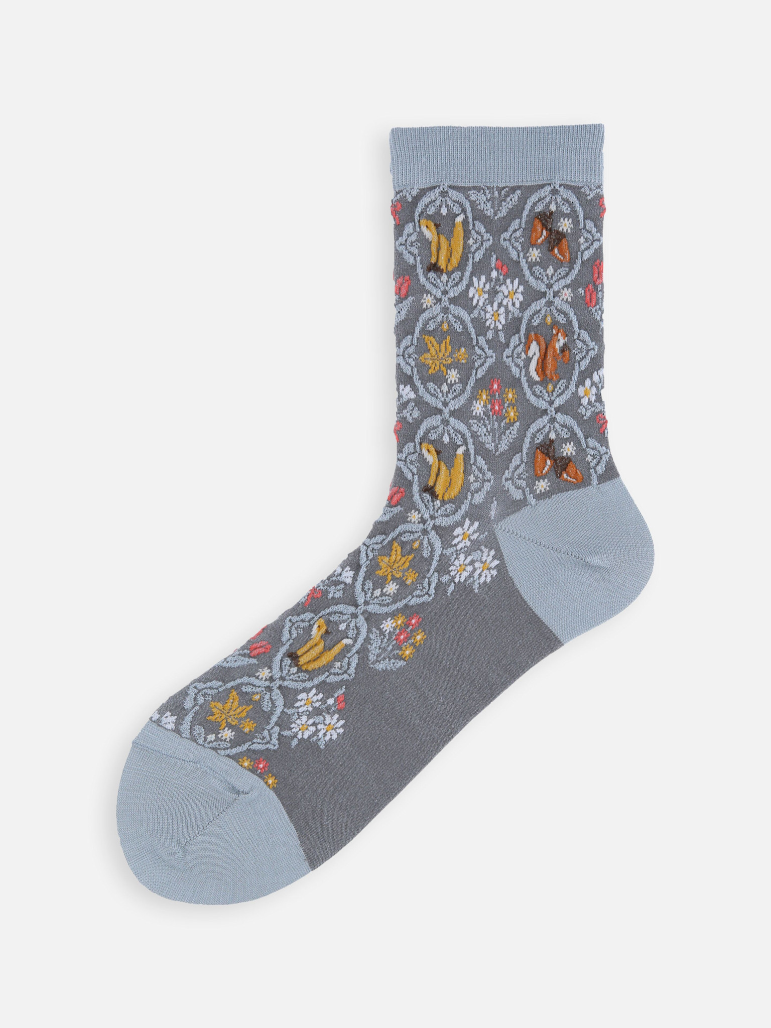 Mi-chaussette mix laine animaux d’automne en relief