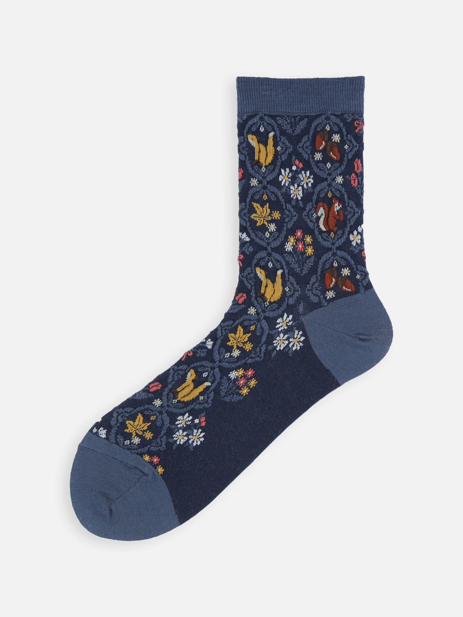 Mi-chaussette mix laine animaux d’automne en relief