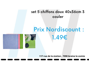 set 5 chiffons doux 40x36cm 3 couler