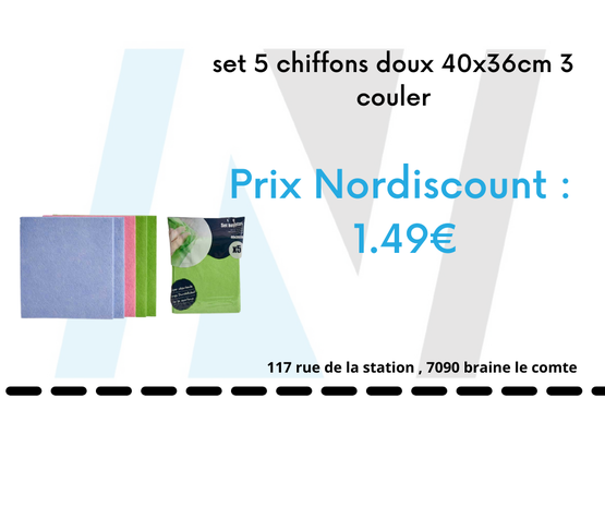 set 5 chiffons doux 40x36cm 3 couler