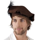 brown beret with feather