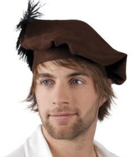 bruine baret met veer