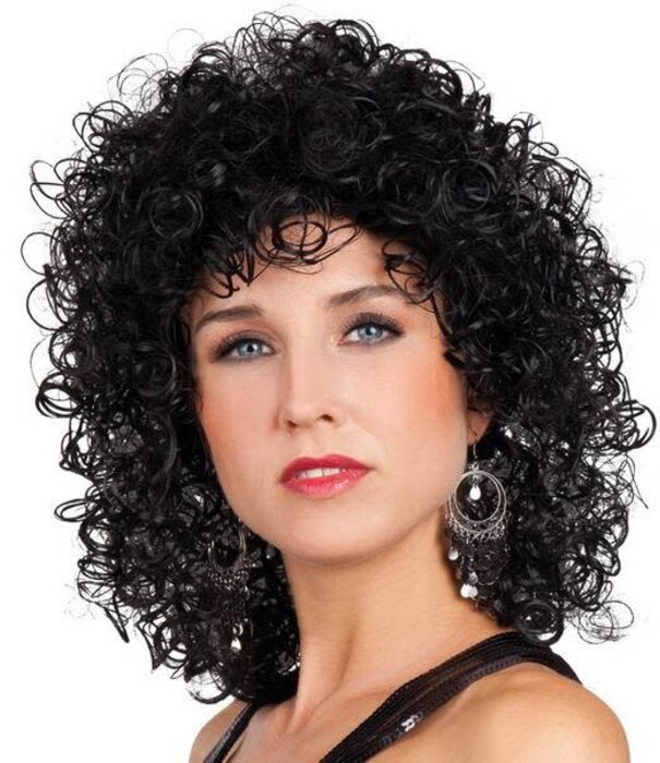 Wig black with curls