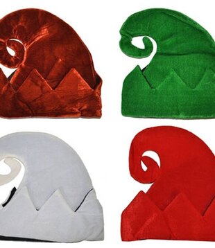 chapeau de lutin blanc, rouge, vert ou marron