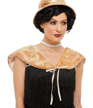 Kit instantané années 1920 : chapeau beige et fourrure