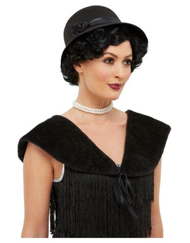 1920s instant kit  zwarte hoed en zwart nep bontje