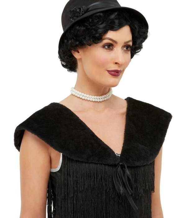 1920s instant kit black hat and black faux fur