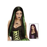 Kassandra Wig zwart / paarse tinsel