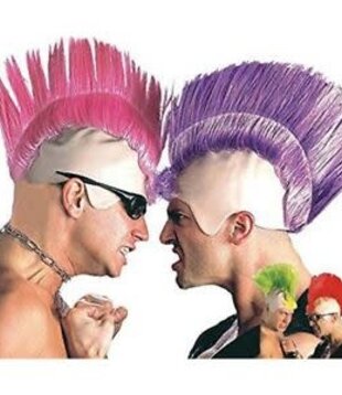 punk bald head with hair colored rose