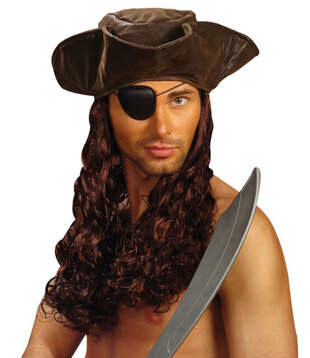 piraat hoed lederlook + pruik
