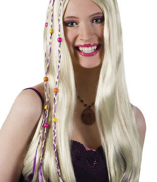Perruque blonde hippie avec perles