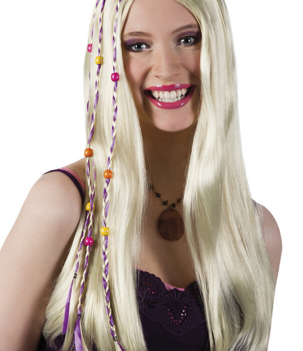 Perruque blonde hippie avec perles