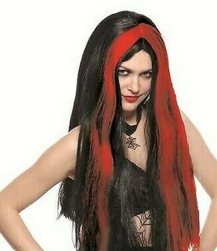 witch black wig with red locks